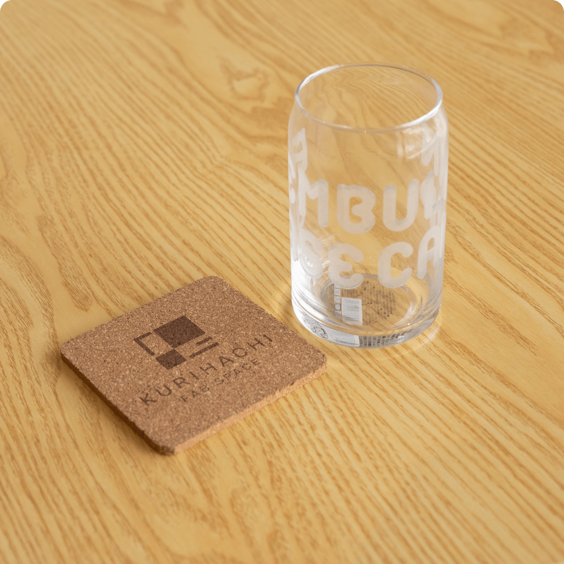 オリジナルグラスとコースター。レーザー加工機、レーザー彫刻機で制作